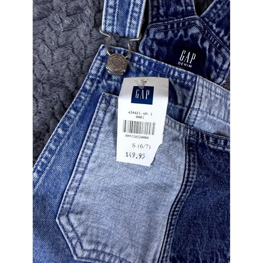 Gap Overall Shortalls Girls S 6/7 Blue Denim Patchwork Colorblock Frayed Hem